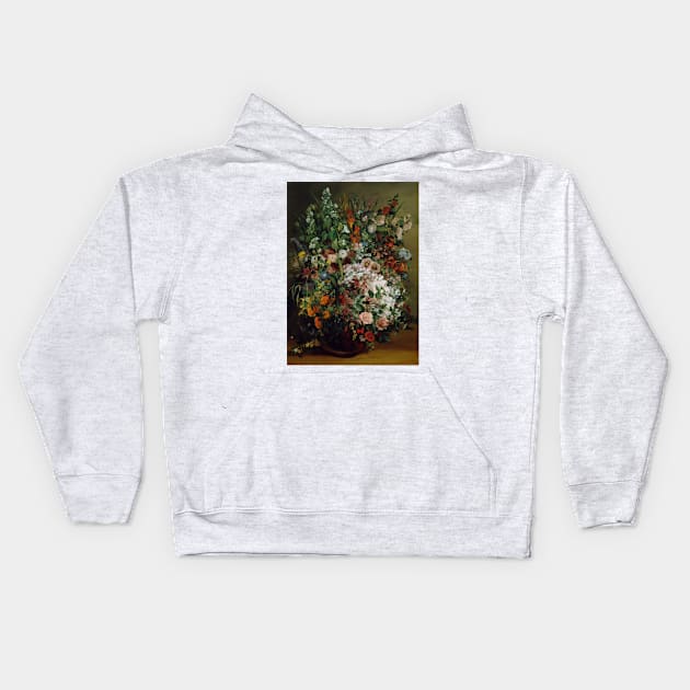 Bouquet of Flowers in a Vase by Gustave Courbet Kids Hoodie by Classic Art Stall